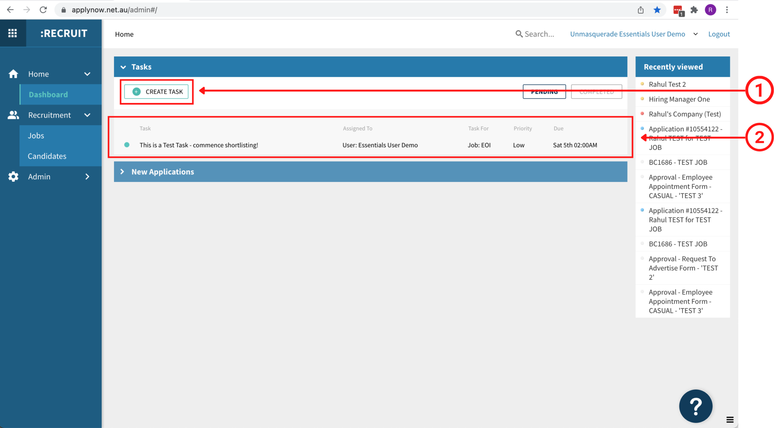 Create, assign, and organise tasks with :Recruit Essentials