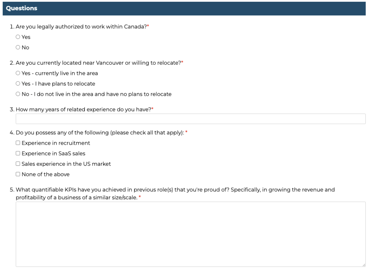 Screening questions in Essentials