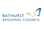 Bathurst Regional Council logo with blue wordmark and a stylized butterfly motif on the right