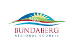 Bundaberg Regional Council logo featuring a colorful sunburst above blue and green ribbons with the council name.