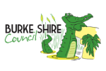 Burke Shire Council logo with a stylized green crocodile, palm trees and water, alongside the text 'Burke Shire Council'