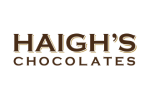 Haigh's Chocolates logo in brown lettering (brand logo)