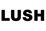 LUSH logo in white on a black background