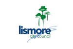 Lismore City Council logo featuring a palm tree and blue waves beside the council name.