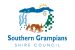 Southern Grampians Shire Council logo featuring a stylized landscape with sun over hills and a blue river.