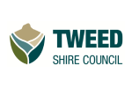 Tweed Shire Council logo: shield with green hills and blue waves, beside the text 'TWEED SHIRE COUNCIL'