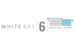 Logo for White Bay 61 Industrial Park, with 'WHITE BAY' text and a blue geometric bar icon.
