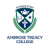Ambrose Treacy College crest: heraldic shield with cross and book, flanked by laurel branches, name shown underneath