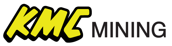 KMC Mining logo with bold yellow outlined letters for 'KMC' and black 'MINING' text beside it