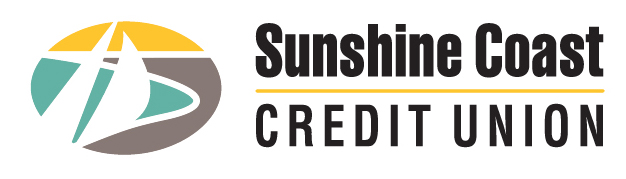 Sunshine Coast Credit Union logo with a circular abstract emblem on the left and the wordmark on the right in black and yellow accents.