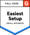 Badge announcing Fall 2026: Easiest Setup for Small Business, with G2 logo in top-right.
