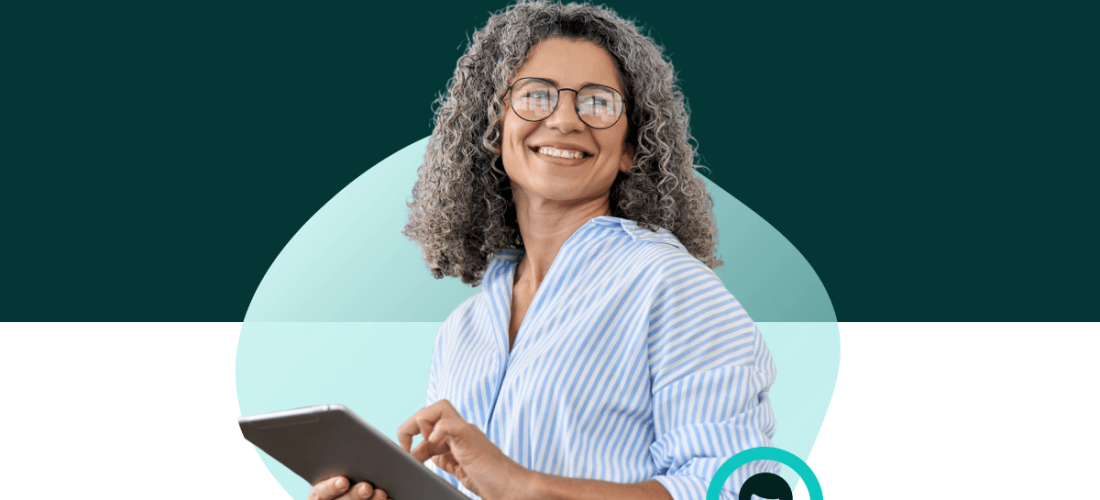 Smiling woman with a tablet stands in front of a dark teal background with the title 'AI – Native Hiring: A Complete Guide'; Scout Talent logo bottom left.