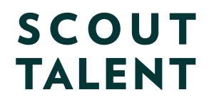 SCOUT TALENT logo in dark teal on a black background (brand name)